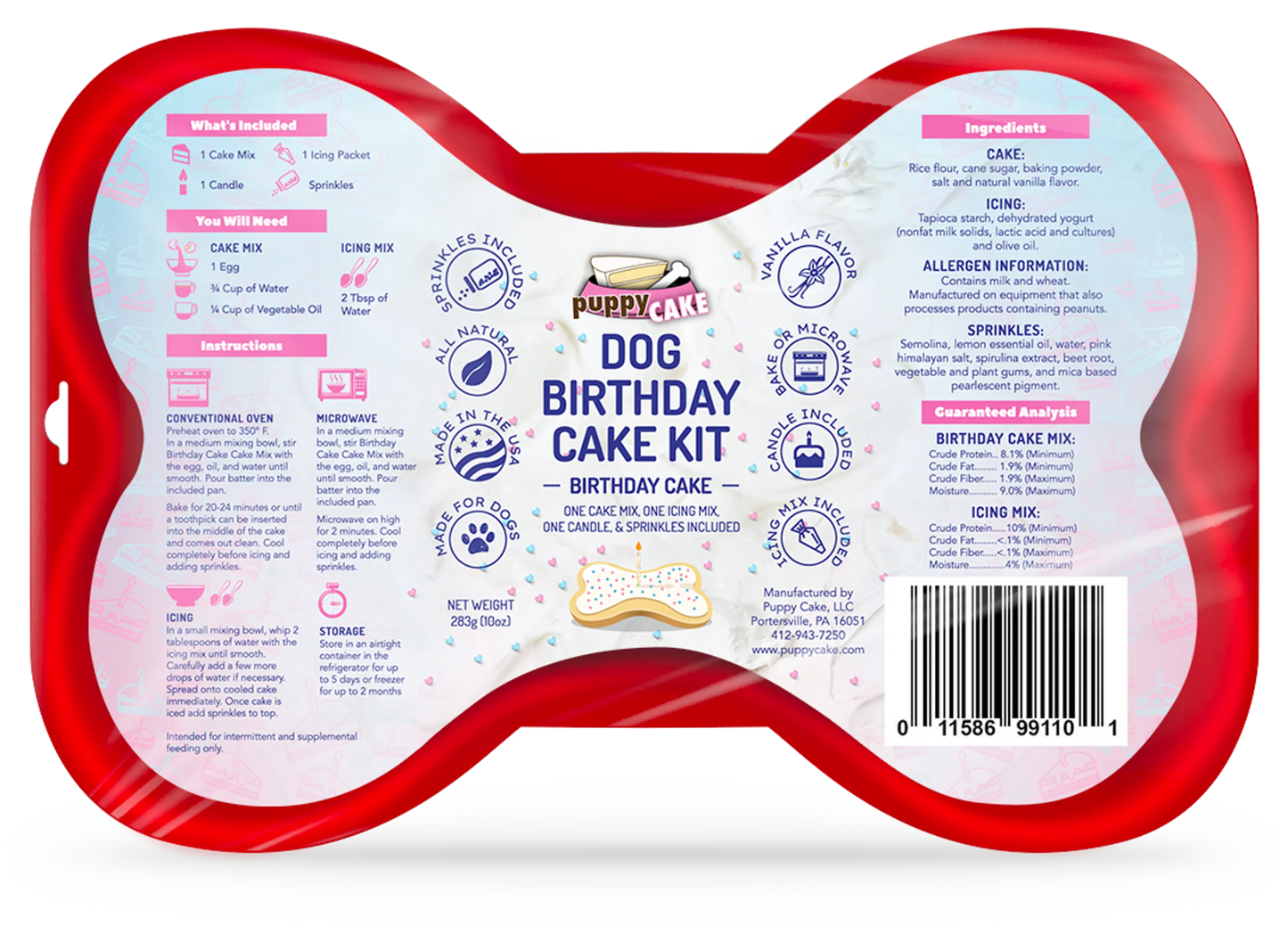 Puppy Cake Dog Birthday Cake Kit (Birthday Cake Flavor with Pupfetti Sprinkles - 10oz)